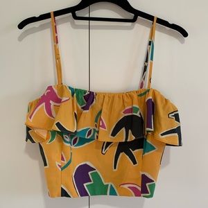 Zara Yellow Printed Crop Top Size M